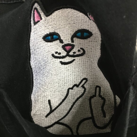 RIP N DIP Logo Hardware Black Embroidery Lord Nermal Peeking Cat 5 Pocket Jeans - Picture 9 of 16